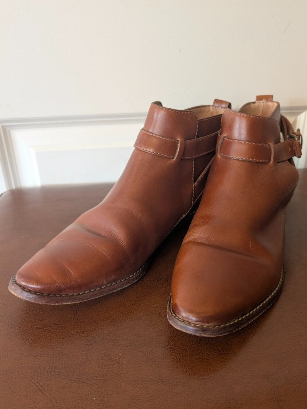 Madewell The Hollis Brown Leather Cutout Buckle Ankle Boots Pointed Toe 9.5